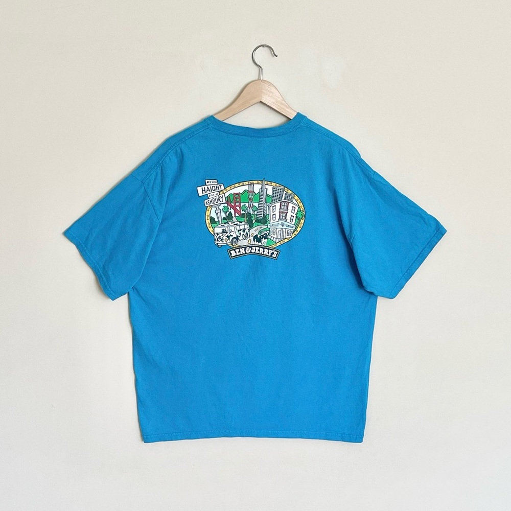 Vintage Y2K Ben & Jerry’s Haight Ashbury Graphic Blue T Shirt Adult size XL